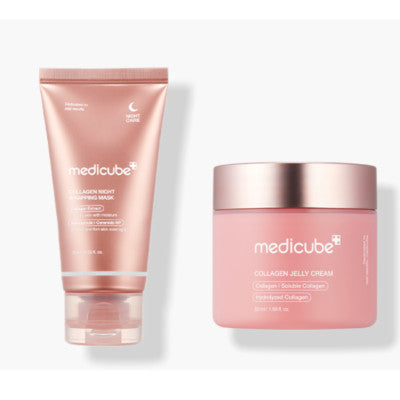 Korean Skincare Beauty Set - MEDICUBE Hydrolyzed Collagen Jelly Cream + Medicube Night Wrapping Mask